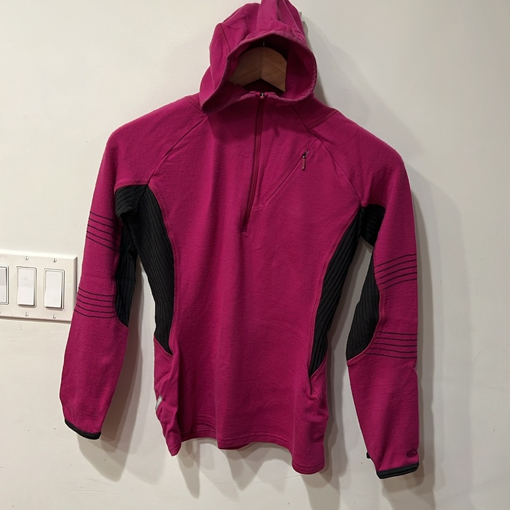Icebreaker 1/4 Zip Baselayer Top Hoodie SportLTD 320 100% Merino Wool S Purple
